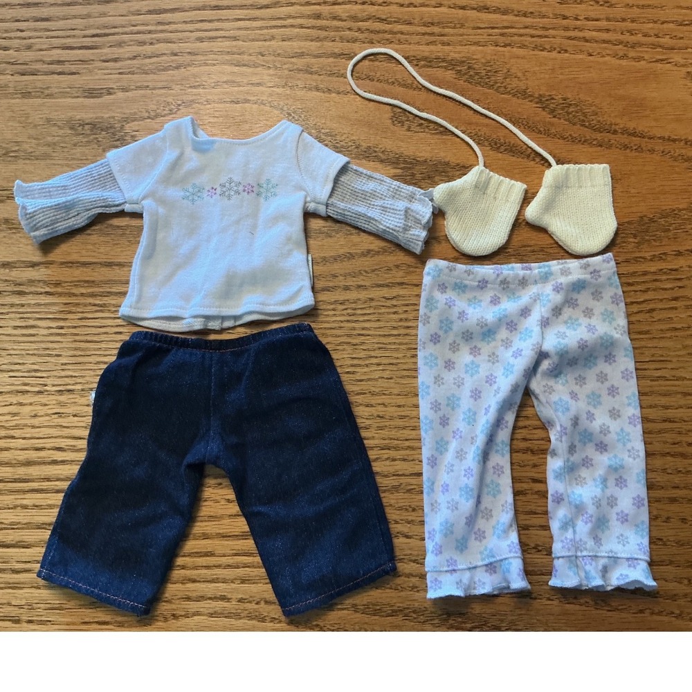 American Girl Snuggly PJ Winter Outfit Set Jeans Leggings Shirt Mittens